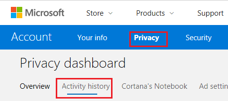Paramètres historique d'activité