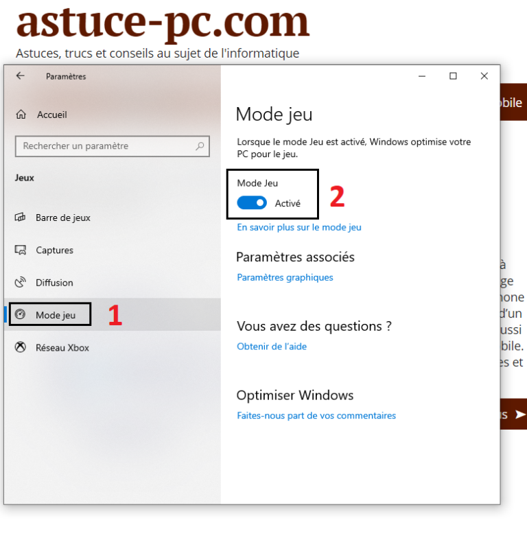 Deux Astuces Pour Activer Le Mode Jeu Dans Windows Astuce Pc Com